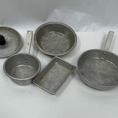 Vintage Toy Cookware - Child- Sized Aluminum Pots and Pans fir Pretend Play