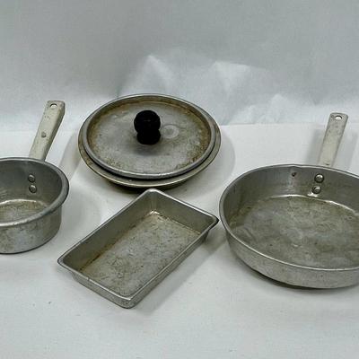 Vintage Toy Cookware - Child- Sized Aluminum Pots and Pans fir Pretend Play
