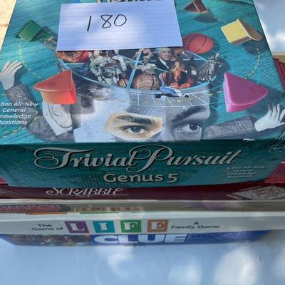 5 Assorted Board Games: Trivial Pursuit, Scrabble, Backgammon, Life, Clue