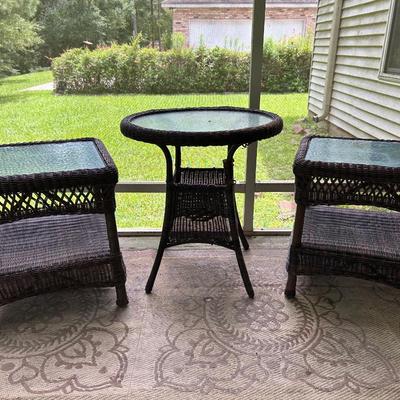 Lot of 3 resin wicker tables