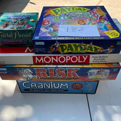 5 Assorted Board Games: Trivial Pursuit, Payday, Monopoly, Risk, Cranium