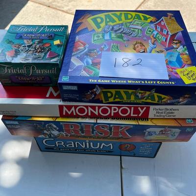 5 Assorted Board Games: Trivial Pursuit, Payday, Monopoly, Risk, Cranium