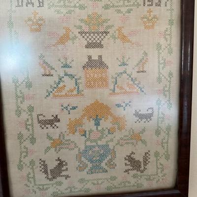 1937 Framed needle point sampler