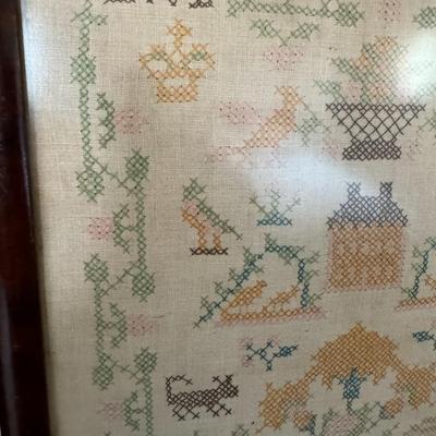 1937 Framed needle point sampler