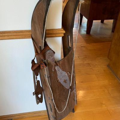 Antique iron rail sled and skates