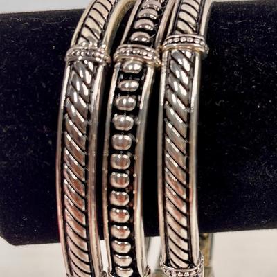 Premier Jewelry Silver-tone Bracelet Bangles 3 pc Set (Jewelry Lot #4)