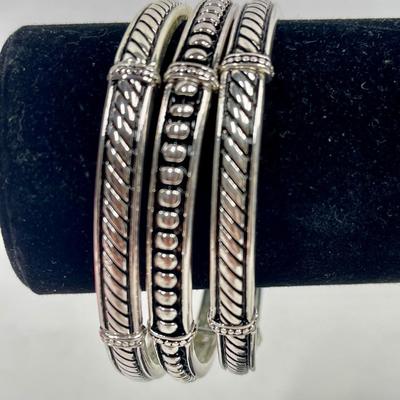 Premier Jewelry Silver-tone Bracelet Bangles 3 pc Set (Jewelry Lot #4)