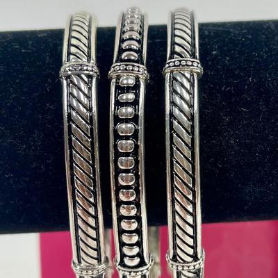 Premier Jewelry Silver-tone Bracelet Bangles 3 pc Set (Jewelry Lot #4)