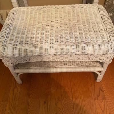 Real wicker small bench with one shelf