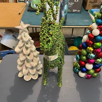 2 Christmas Trees and Green Festive Deer