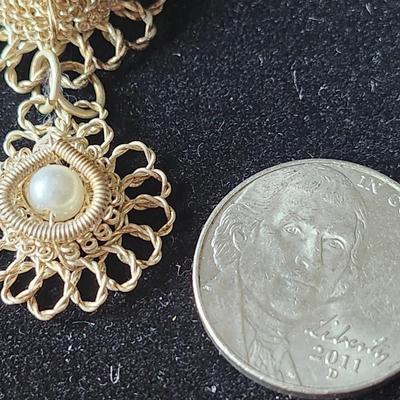 Vintage BOHO Floral wire wrap pearl set