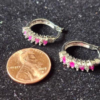 Rubies and Diamonds set in 14K white gold earrings
