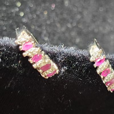 Rubies and Diamonds set in 14K white gold earrings