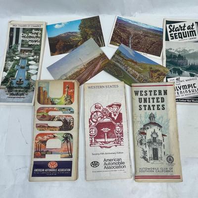 Vintage maps, postcards, and brochure