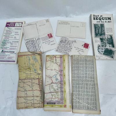 Vintage maps, postcards, and brochure