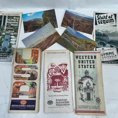 Vintage maps, postcards, and brochure