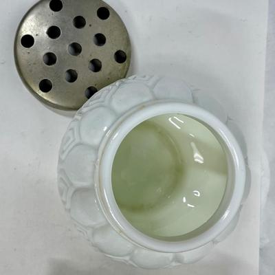 Vintage Flower Frogs Milk Glass & Frog Figurine Green Ceramic Vase