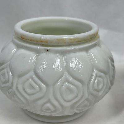 Vintage Flower Frogs Milk Glass & Frog Figurine Green Ceramic Vase