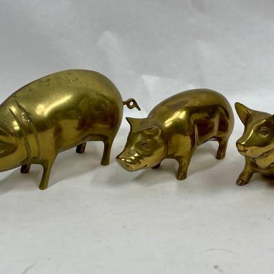 Brass Pig Piggy Figurine, 3 pc Lot