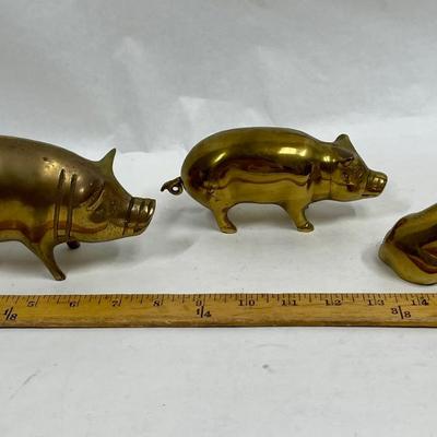 Brass Pig Piggy Figurine, 3 pc Lot