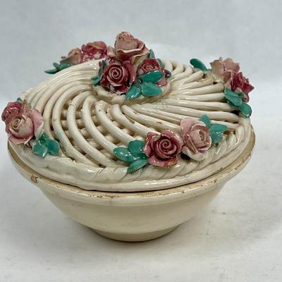 Italian lidded bowl spaghetti ceramic with porcelain roses