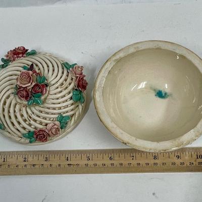 Italian lidded bowl spaghetti ceramic with porcelain roses