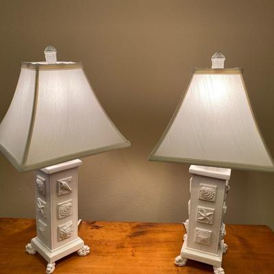 Pair of wooden lamps with seashell motif