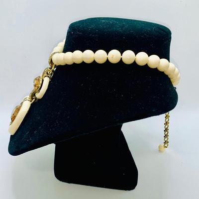Heidi Daus "Super Chic" Crystal Enamel Cream/Amber Necklace & Earrings Rare