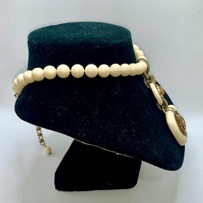 Heidi Daus "Super Chic" Crystal Enamel Cream/Amber Necklace & Earrings Rare