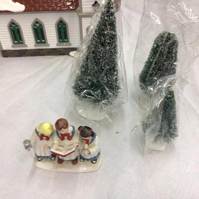 Shabby Oak Church with Carole’s and Trees Dept. 56 Snow Village