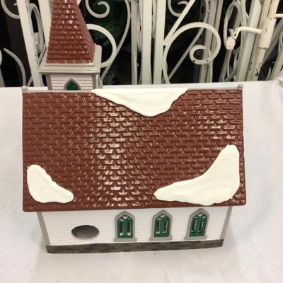 Shabby Oak Church with Carole’s and Trees Dept. 56 Snow Village
