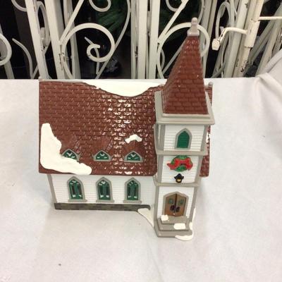 Shabby Oak Church with Carole’s and Trees Dept. 56 Snow Village