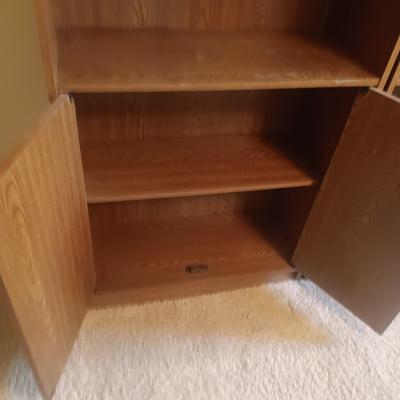 3 SECTION SHELVING UNITS WITH CABINETS ON 2