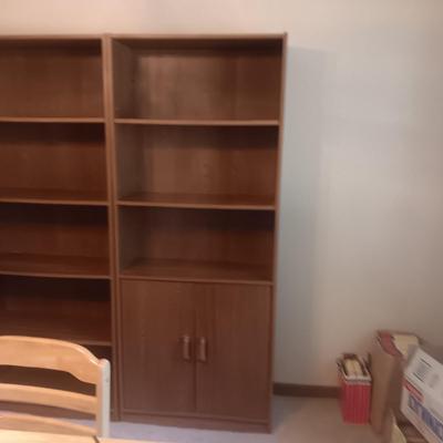 3 SECTION SHELVING UNITS WITH CABINETS ON 2