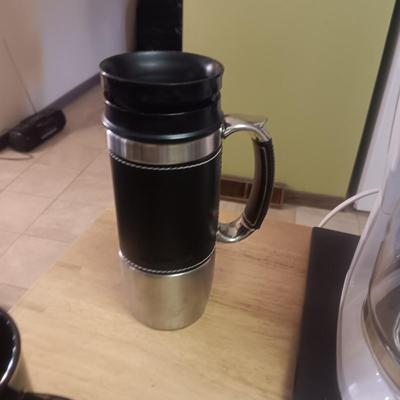 COFFEE MAKER, COFFEE MUGS, THERMOS & CREAM/SUGAR SET