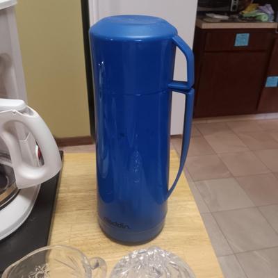 COFFEE MAKER, COFFEE MUGS, THERMOS & CREAM/SUGAR SET