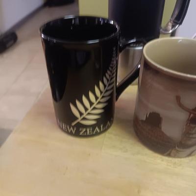 COFFEE MAKER, COFFEE MUGS, THERMOS & CREAM/SUGAR SET
