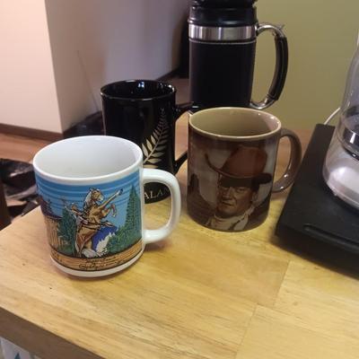 COFFEE MAKER, COFFEE MUGS, THERMOS & CREAM/SUGAR SET