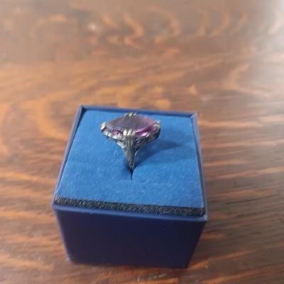 STERLING SILVER RING WITH PURPLE STONE