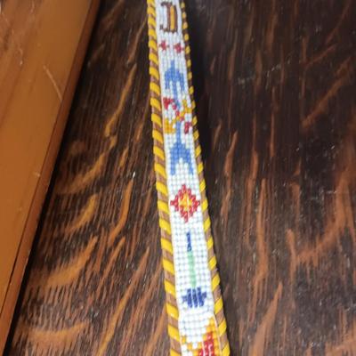 2 WOODEN BOXES AND A HAND BEADED BELT