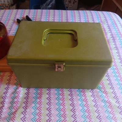 SEWING NOTIONS WITH 2 SEWING BOXES AND 1 WOOD BOX
