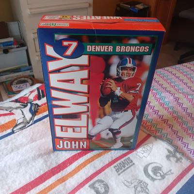 TWIN SIZE NFL FOOTBALL BLANKET AND JOHN ELWAY ON A BOX OF SEALED WHEATIES CEREAL