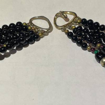 Vintage 5-Strand Onyx Bead Necklace 18" Long in Good Preowned Condition.