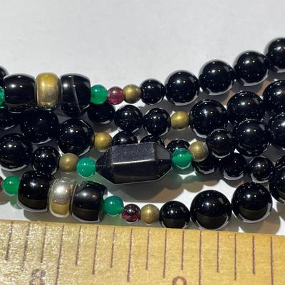 Vintage 5-Strand Onyx Bead Necklace 18" Long in Good Preowned Condition.