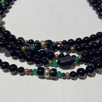 Vintage 5-Strand Onyx Bead Necklace 18" Long in Good Preowned Condition.