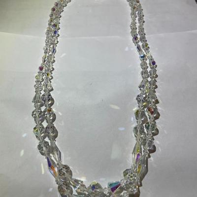 Vintage Mid-Century Double Strand Crystal Bead Necklace 22" in VG Preowned Condition. Nice Quality.