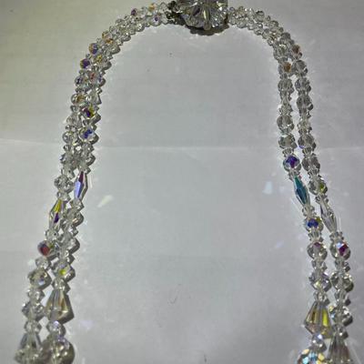 Vintage Mid-Century Double Strand Crystal Bead Necklace 22" in VG Preowned Condition. Nice Quality.