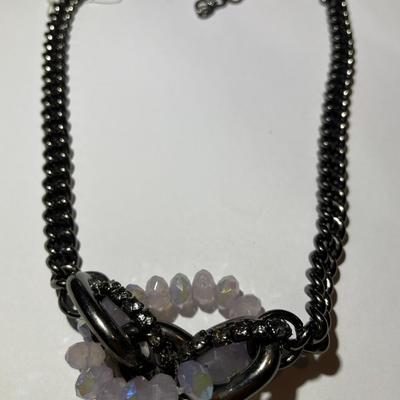 Nine West Gun Metal Color Fashion Necklace 17-19" Adjustable in New Never Worn Condition.