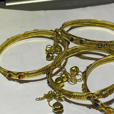 4-Vintage Indian Gold-tone Color Wedding Bangle Bracelets Preowned from an Estate in Good Preowned Condition.