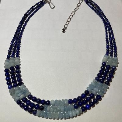 Jay King (DTR) Sterling Silver New Never Used Fashion Triple Strand Lapis Beads 16"-20" Adjustable Necklace Preowned from an...